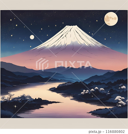 綺麗な夜空と富士山 116880802
