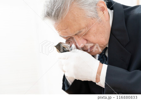 ルーペで鑑定をする男性 116880833