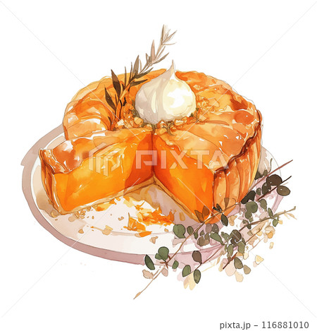 A slice of pumpkin pie with whipped cream on top, thanksgiving day 116881010
