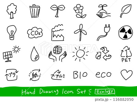 エコロジーイメージの手描きアイコンセット エコロジーイメージの手描きアイコンセット 116882050
