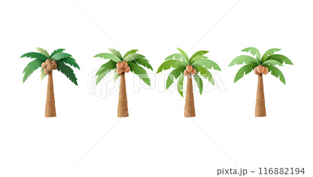 Set of Vector Palm Trees with Coconuts Illustrations 116882194