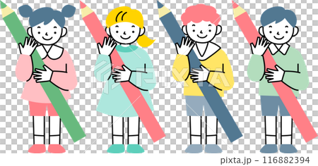 Girl and boy holding pencils 116882394