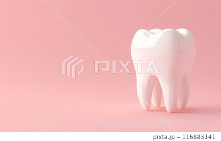 Tooth on light pink background with copyspace. Template for dentist clinic banner background. 116883141