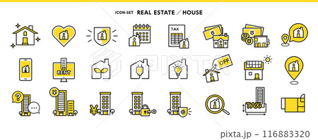 家・マンション・ビルのアイコン素材セット 〜クリーニング、税金、エコ住宅、オール電化、太陽光発電、セ 家・マンション・ビルのアイコン素材セット 〜クリーニング、税金、エコ住宅、オール電化、太陽光発電、セ 116883320