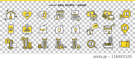 家・マンション・ビルのアイコン素材セット 〜クリーニング、税金、エコ住宅、オール電化、太陽光発電、セ 家・マンション・ビルのアイコン素材セット 〜クリーニング、税金、エコ住宅、オール電化、太陽光発電、セ 116883320