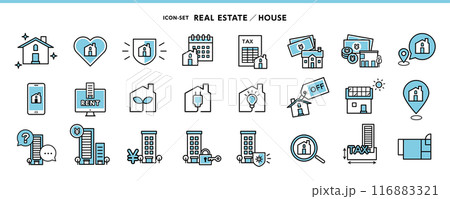 家・マンション・ビルのアイコン素材セット 〜クリーニング、税金、エコ住宅、オール電化、太陽光発電、セ 家・マンション・ビルのアイコン素材セット 〜クリーニング、税金、エコ住宅、オール電化、太陽光発電、セ 116883321