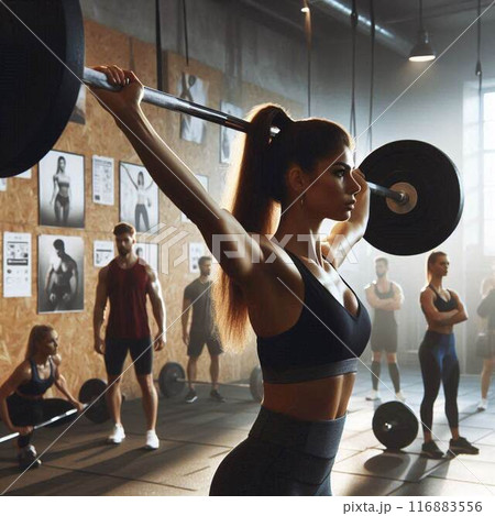 ジムでウェイトリフティングをする女性 ジムでウェイトリフティングをする女性 116883556