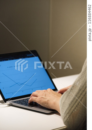 夜、パソコンに向かって作業するミドル女性 116884462