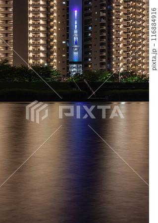 東京スカイツリーとマンション群の夜景 116884916