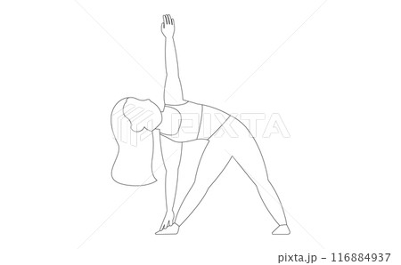 スポーツウェアを着てヨガをしている女性の線画イラスト スポーツウェアを着てヨガをしている女性の線画イラスト 116884937