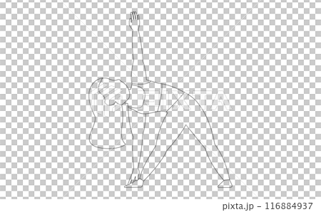 スポーツウェアを着てヨガをしている女性の線画イラスト スポーツウェアを着てヨガをしている女性の線画イラスト 116884937