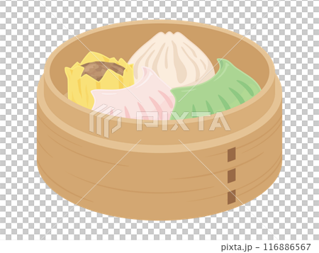 竹蒸籠什錦點心插畫 116886567