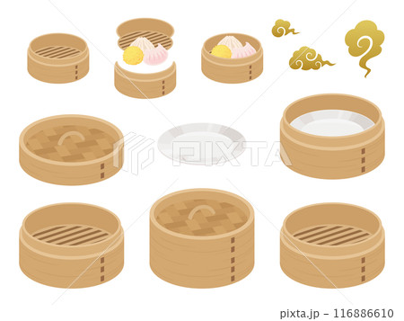 中華せいろのイラスト素材セット_蒸し器 中華せいろのイラスト素材セット_蒸し器 116886610