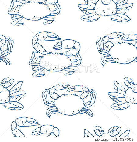 Seamless pattern with crabs in sketch style 116887003