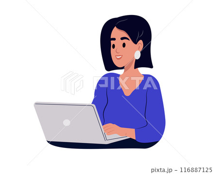 Person uses a computer for work or study. Vector illustration. Person uses a computer for work or study. Vector illustration. 116887125