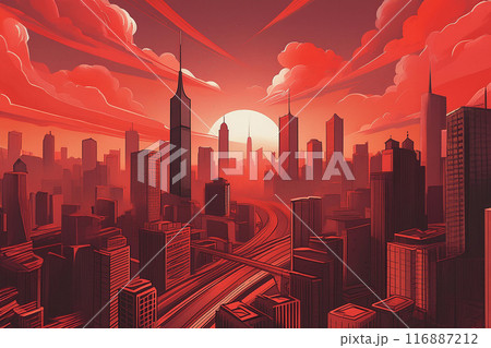 赤い空の都市のイラスト 116887212