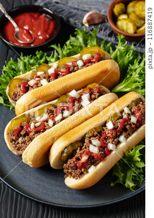 Midwestern Loose Meat Sandwiches on a grey plate Midwestern Loose Meat Sandwiches on a grey plate 116887419