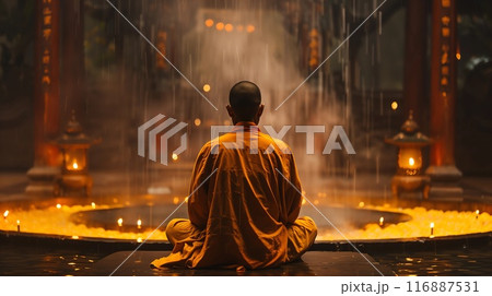 Buddhist monk in meditation 116887531
