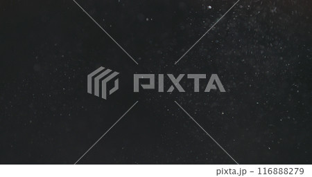 Macro shot of fast moving dust particles on a black background 116888279