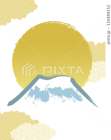 初日の出と富士山の筆書き背景_ベクターイラスト 116889252