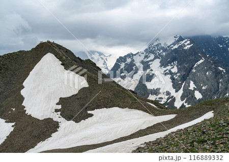 Aerial View of a Mountain Valley in the Caucasus Mountains 116889332