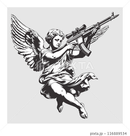 The Cupid with a Kalashnikov assault rifle The Cupid with a Kalashnikov assault rifle 116889534