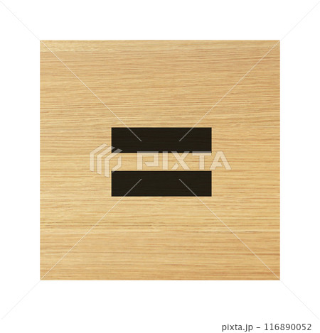 Equals sign wood block on white with clipping path 116890052