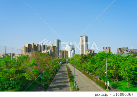 【大阪府】4月・北千里駅前周辺の街並み 116890367