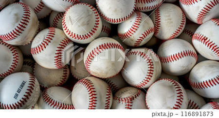 Pile of Baseballs with Red Stitching Pile of Baseballs with Red Stitching 116891873