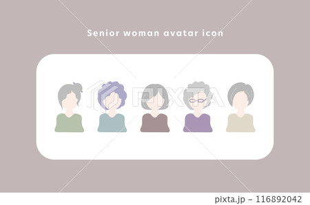 シニア女性のアイコン素材セット(フラットデザイン) 116892042