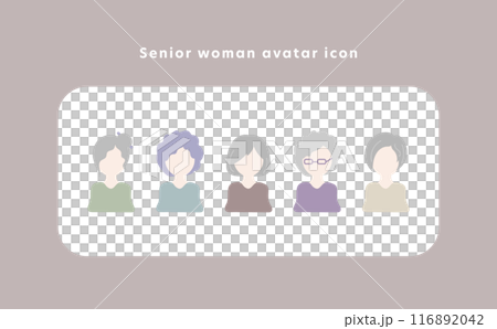 シニア女性のアイコン素材セット(フラットデザイン) 116892042