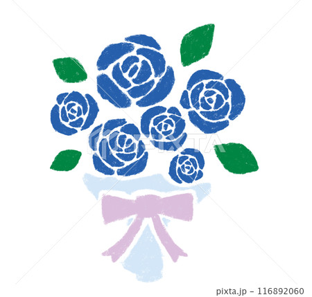 バラの花束のイラスト　クレヨンタッチ　青 116892060