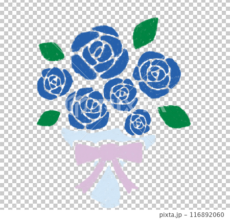 バラの花束のイラスト　クレヨンタッチ　青 116892060