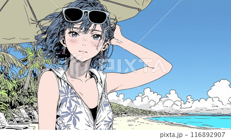 南国の海岸にビキニ姿でいる若い女性 116892907