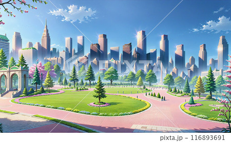 「高層ビルの見える公園」 116893691
