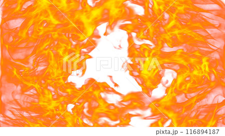 3d illustration. Tongues of flame from four sides on a white background.  116894187