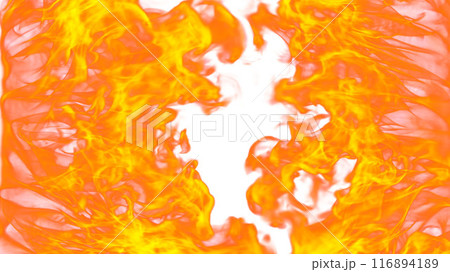 3d illustration. Tongues of flame from two sides on a white background.  116894189