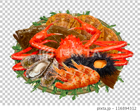 Winter seafood (with colander and cypress leaves) 116894312