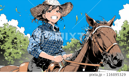 乗馬をしている若い女性