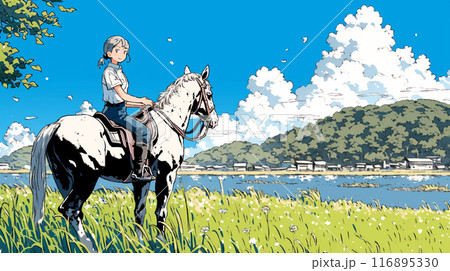乗馬をしている若い女性