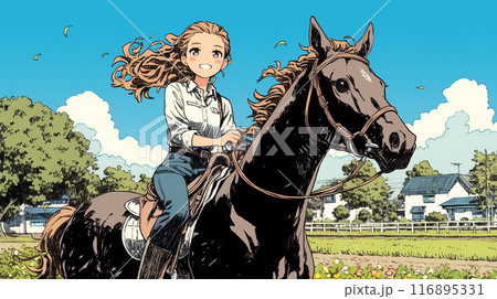 乗馬をしている若い女性