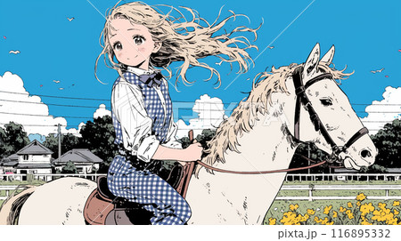 乗馬をしている若い女性