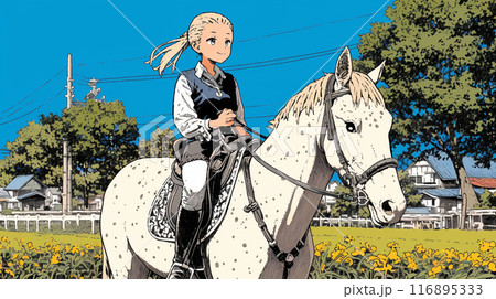 乗馬をしている若い女性