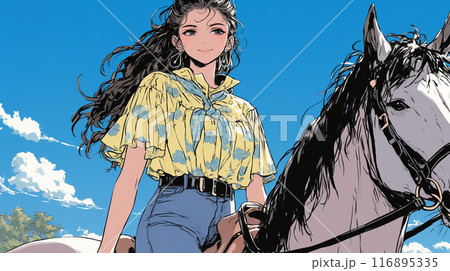 乗馬をしている若い女性