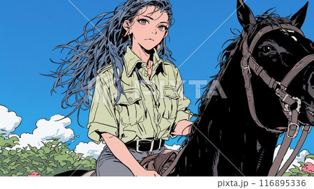 乗馬をしている若い女性