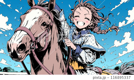 乗馬をしている若い女性