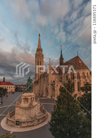 Roman Catholic Matthias Church and Fisherman's Bastion in the morning. Budapest 116895371