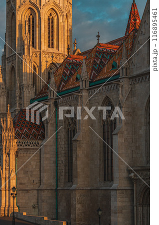 Roman Catholic Matthias Church and Fisherman's Bastion in the morning. Budapest Roman Catholic Matthias Church and Fisherman's Bastion in the morning. Budapest 116895461