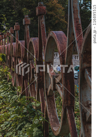 Old metal wrought iron fence in Fisherman's Bastion Old metal wrought iron fence in Fisherman's Bastion 116895515