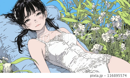 自宅で下着姿でくつろいでいる若い女性
